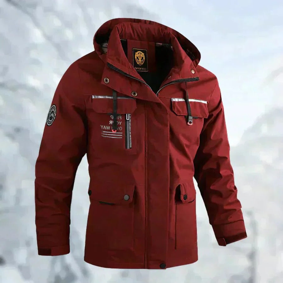 Men's Outdoor Jacket with Breathable Membrane and Removable Hood for Rain Protection