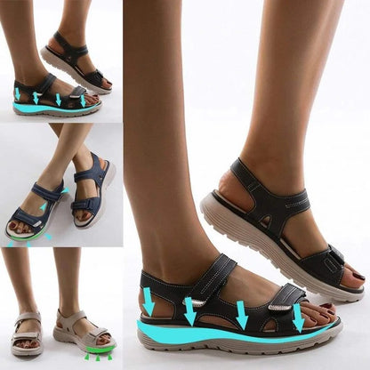 Women's Hook and Loop Sport Sandals with Cushioned Wedge Sole