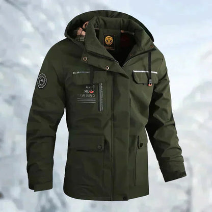 Men's Outdoor Jacket with Breathable Membrane and Removable Hood for Rain Protection