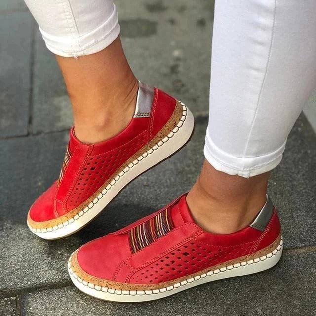 Womens Slip On Sneakers with a Flat Bottom, Breathable Mesh Upper and Toe Clasp in Five Colors