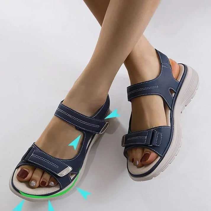 Women's Hook and Loop Sport Sandals with Cushioned Wedge Sole