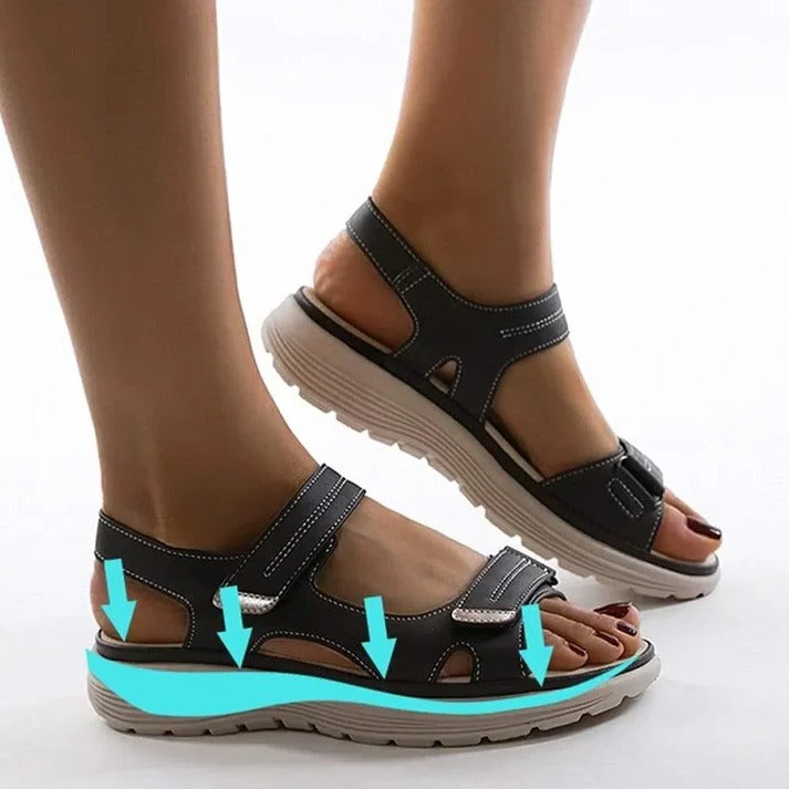Women's Hook and Loop Sport Sandals with Cushioned Wedge Sole