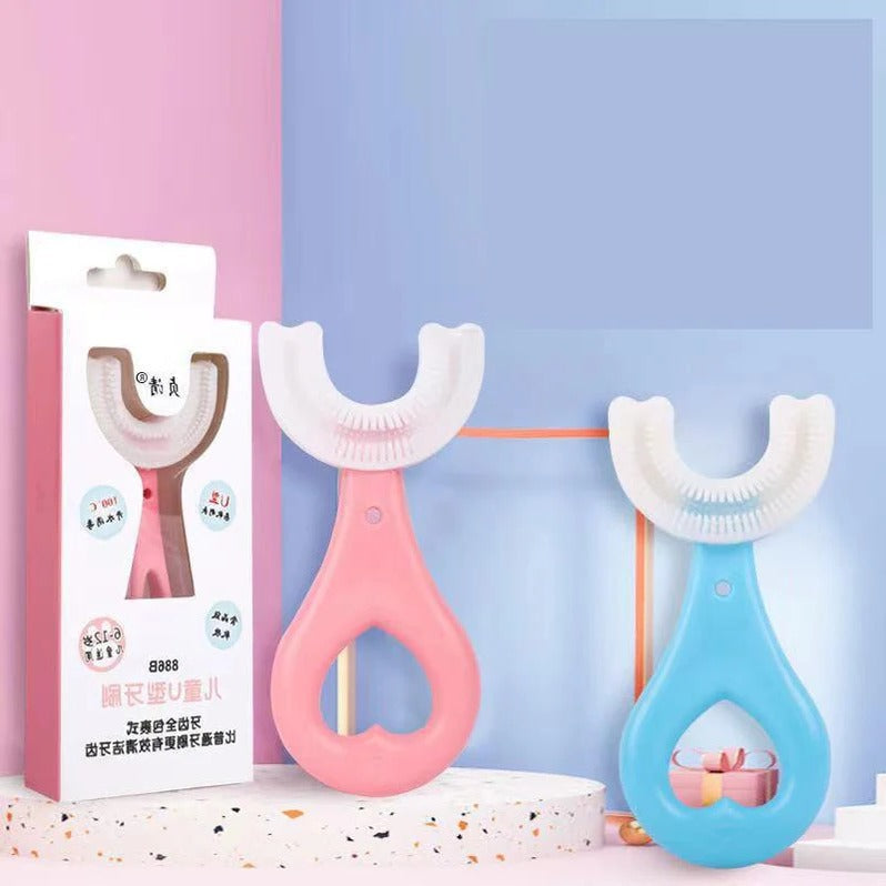 U Shaped Toothbrush for Kids Ages 1 to 12 with Rounded Bristles and Non Slip Handle