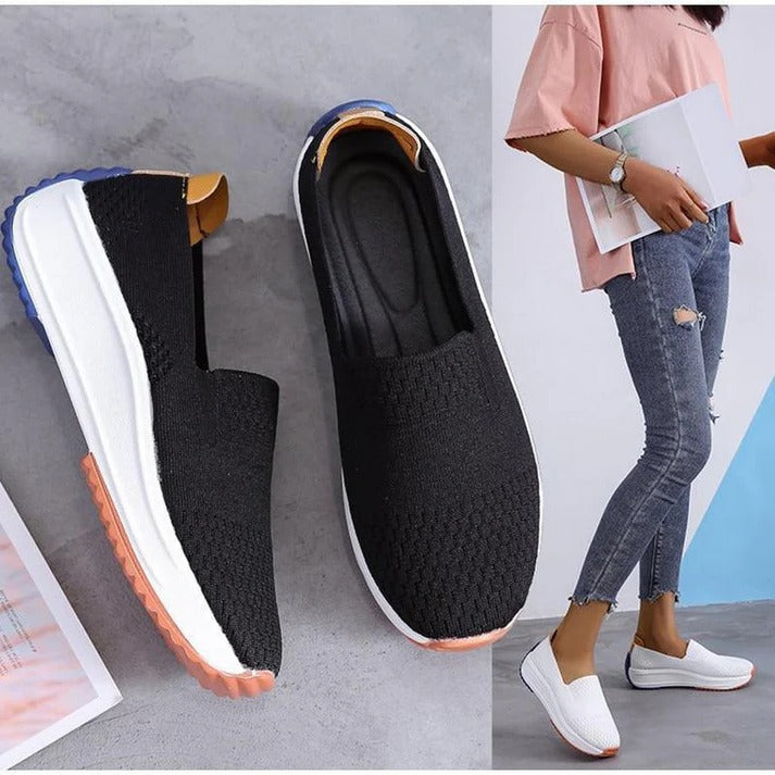 Women's Textured Knit Slip-On Sneakers with Colorblock Platform Sole