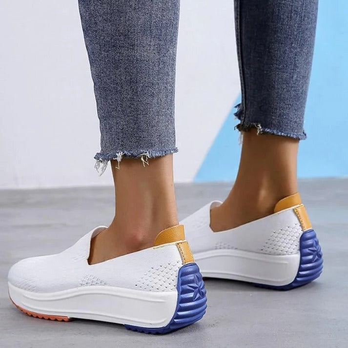 Women's Textured Knit Slip-On Sneakers with Colorblock Platform Sole