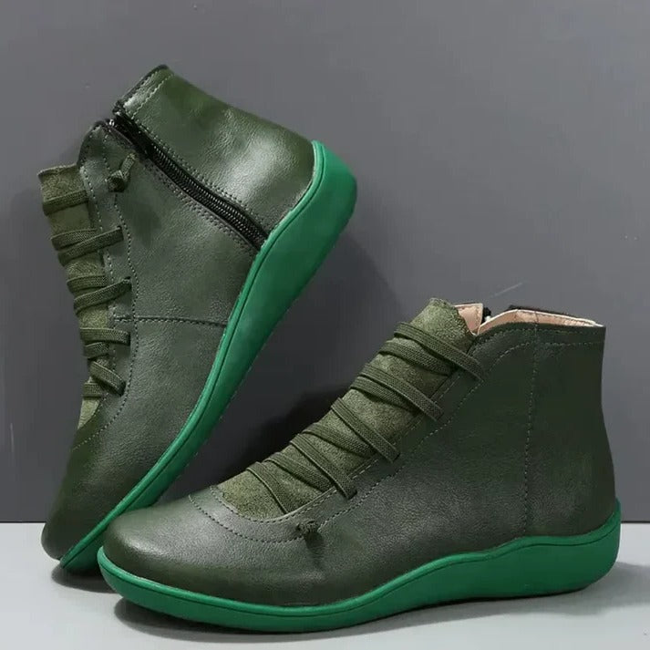 Women's Leather-Look Ankle Boots with Chunky Heel and Side Zipper Closure