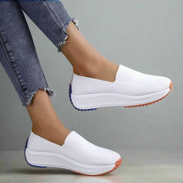 Women's Textured Knit Slip-On Sneakers with Colorblock Platform Sole