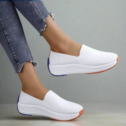 Women's Textured Knit Slip-On Sneakers with Colorblock Platform Sole