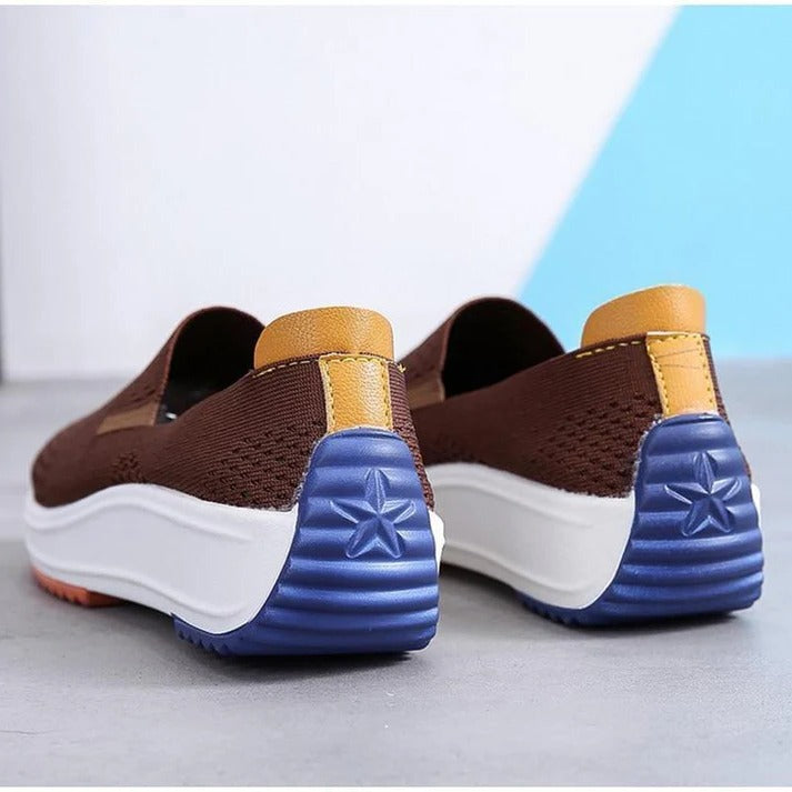 Women's Textured Knit Slip-On Sneakers with Colorblock Platform Sole