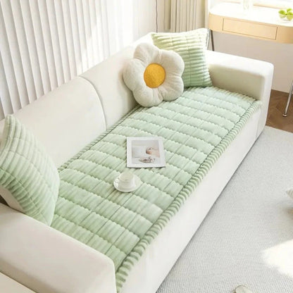 Pleated Edge Sofa Cover with Plush Fabric for Furniture
