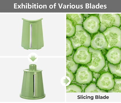 Rotary Vegetable Grater with Five Interchangeable Blades and Suction Cup Base