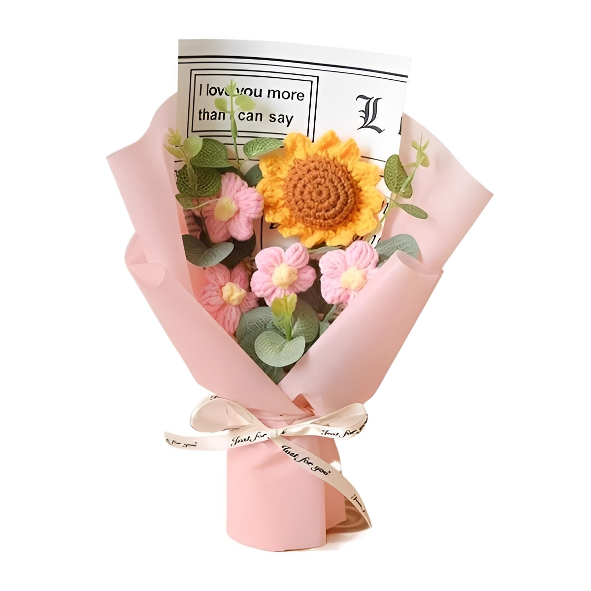 Knitted Floral Arrangement with Sunflowers and Daisies for Anniversaries and Celebrations