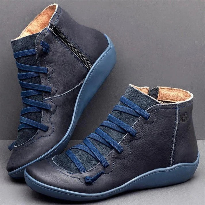 Women's Leather-Look Ankle Boots with Chunky Heel and Side Zipper Closure