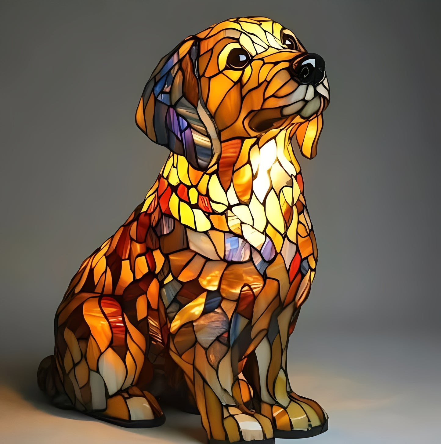 Vintage Stained Glass Bedside Lamp with Art Deco Design