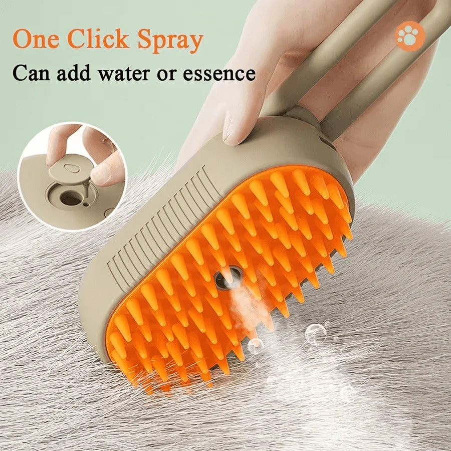 Steam Grooming Brush for Pets with Spray Function and Hair Removal Comb