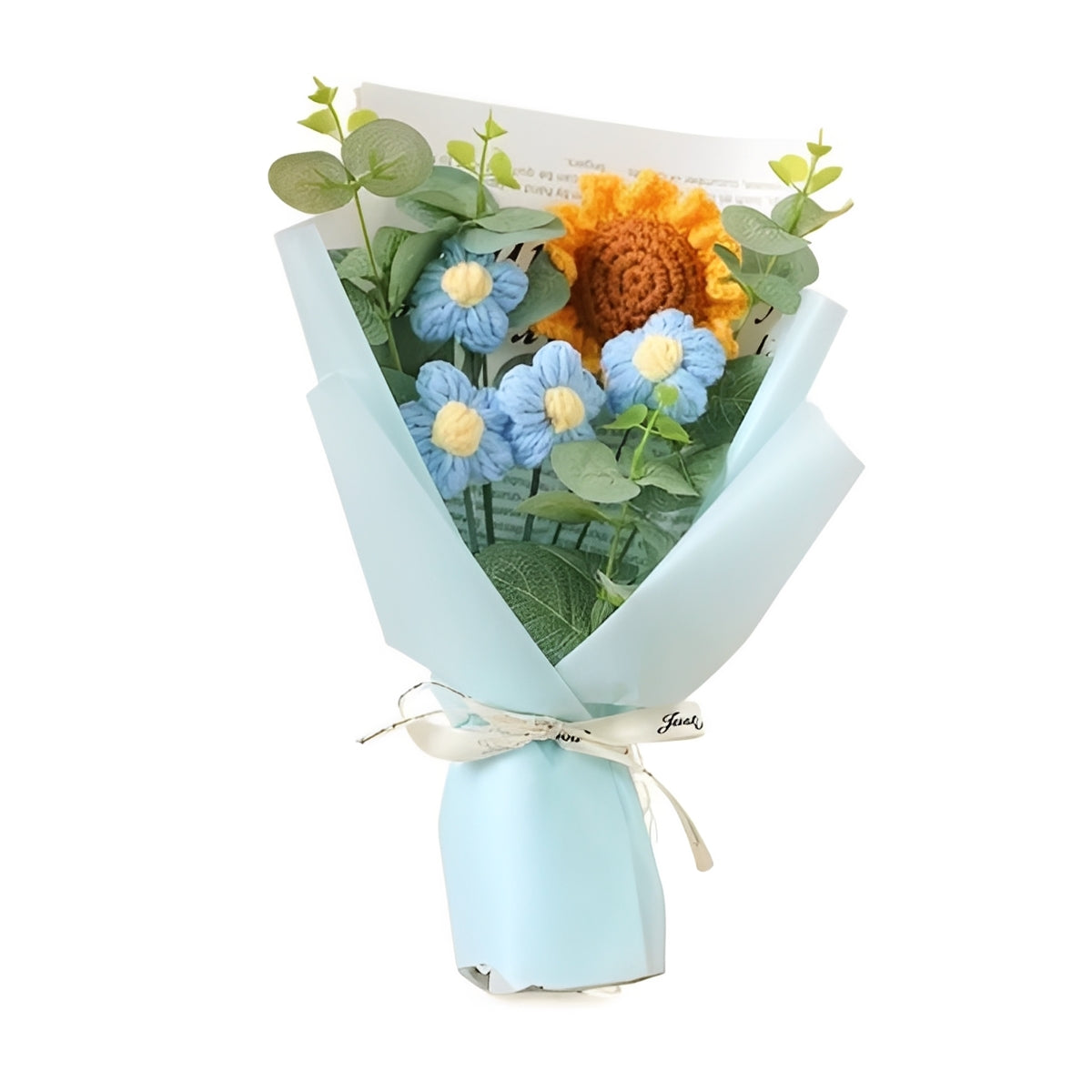 Knitted Floral Arrangement with Sunflowers and Daisies for Anniversaries and Celebrations