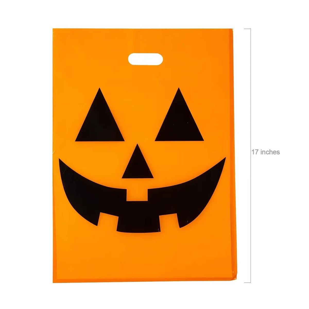 Orange Plastic Halloween Candy Bags Pack of 50 with Pumpkin Face and Cutout Handle for Large Hauls