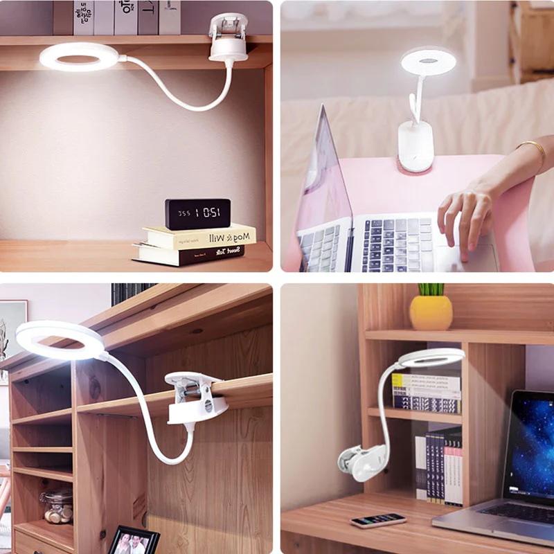 Rechargeable Clip on Desk Lamp with Touch Control and 3 Brightness Levels for Reading