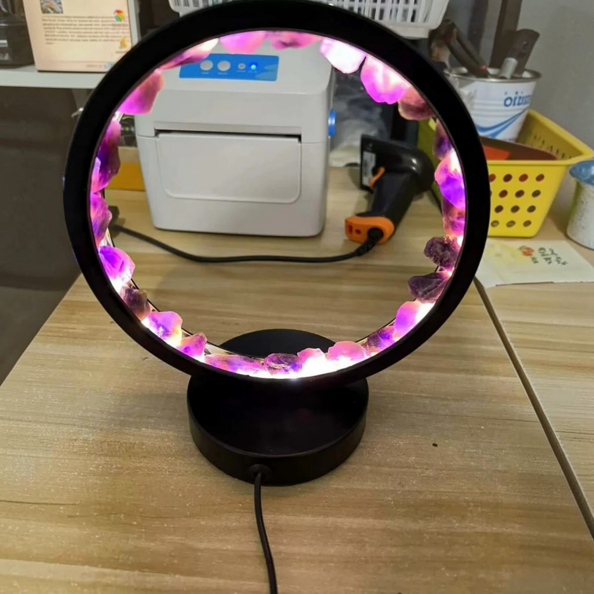 Healing Stone Night Lamp with Crystal Column Design