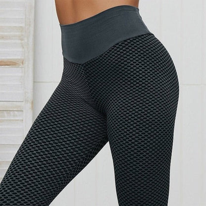 High Waist Gym Leggings with Honeycomb Textured Fabric Design