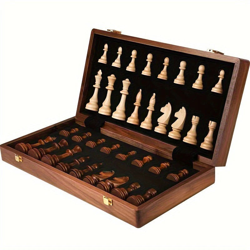 Wooden Chess Set with 34 Pieces and Marked Board, 15.7 Inch