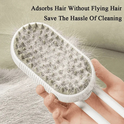 Steam Grooming Brush for Pets with Spray Function and Hair Removal Comb