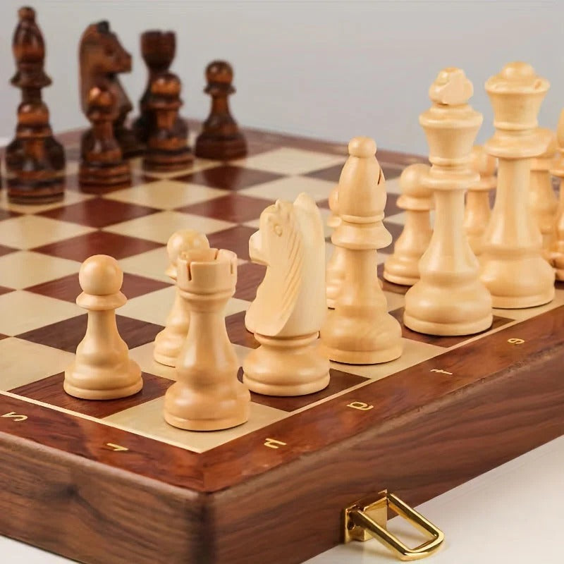 Wooden Chess Set with 34 Pieces and Marked Board, 15.7 Inch