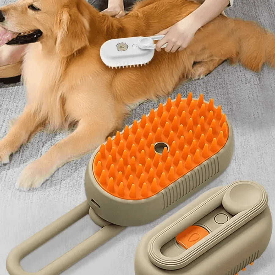 Steam Grooming Brush for Pets with Spray Function and Hair Removal Comb