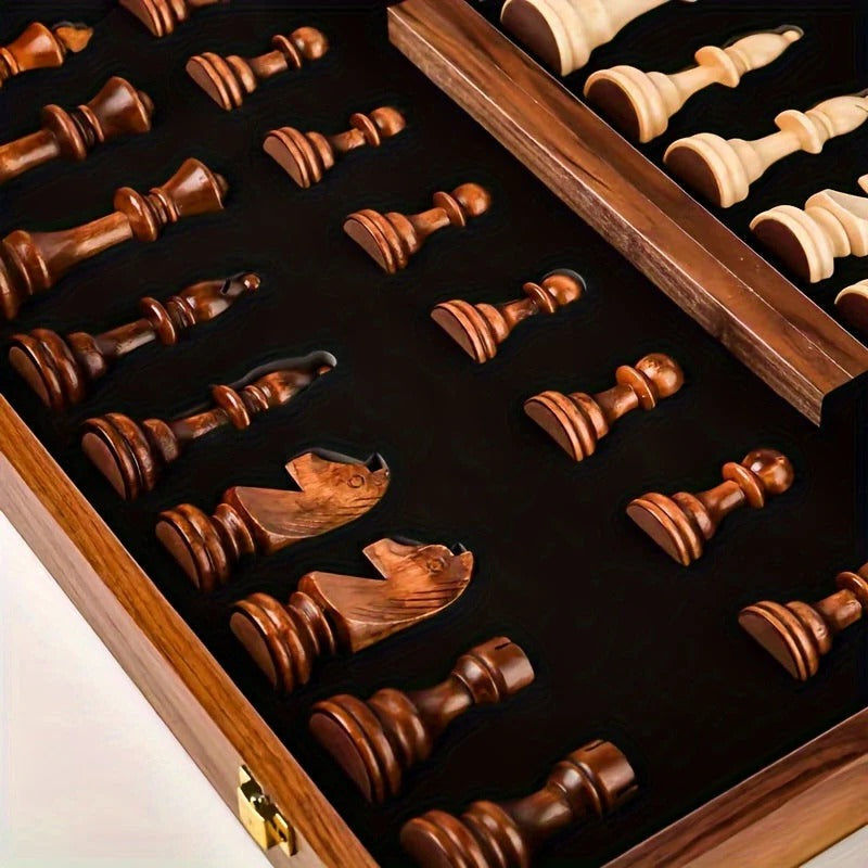 Wooden Chess Set with 34 Pieces and Marked Board, 15.7 Inch