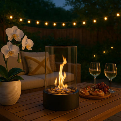 Glass and Metal Tabletop Fireplace for Indoor Ambiance