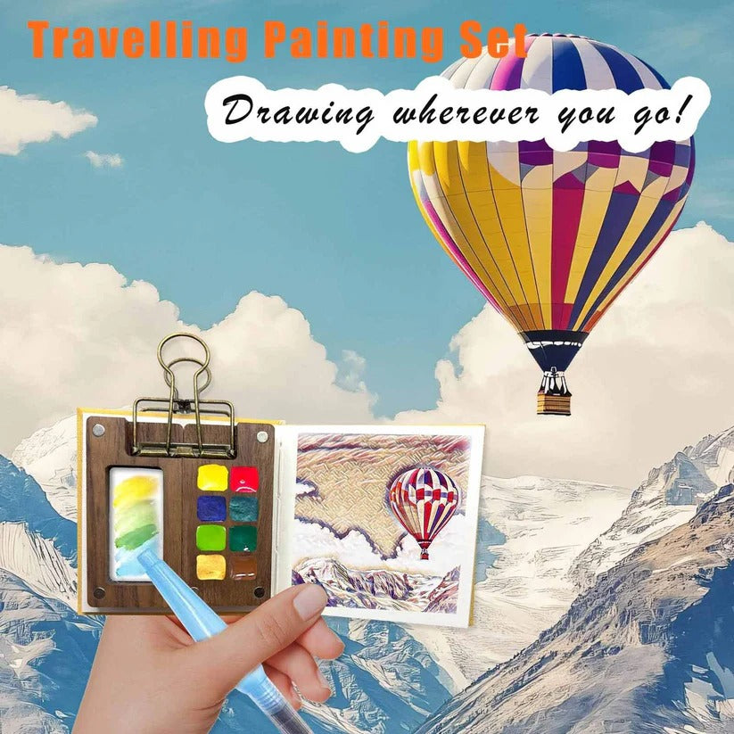 Mini Pocket Watercolor Palette Set with Paint Brush and Watercolor Book for Travel