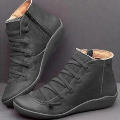 Women's Leather-Look Ankle Boots with Chunky Heel and Side Zipper Closure