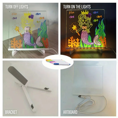USB Powered LED Acrylic Message Board, Erasable Drawing Surface for Kids
