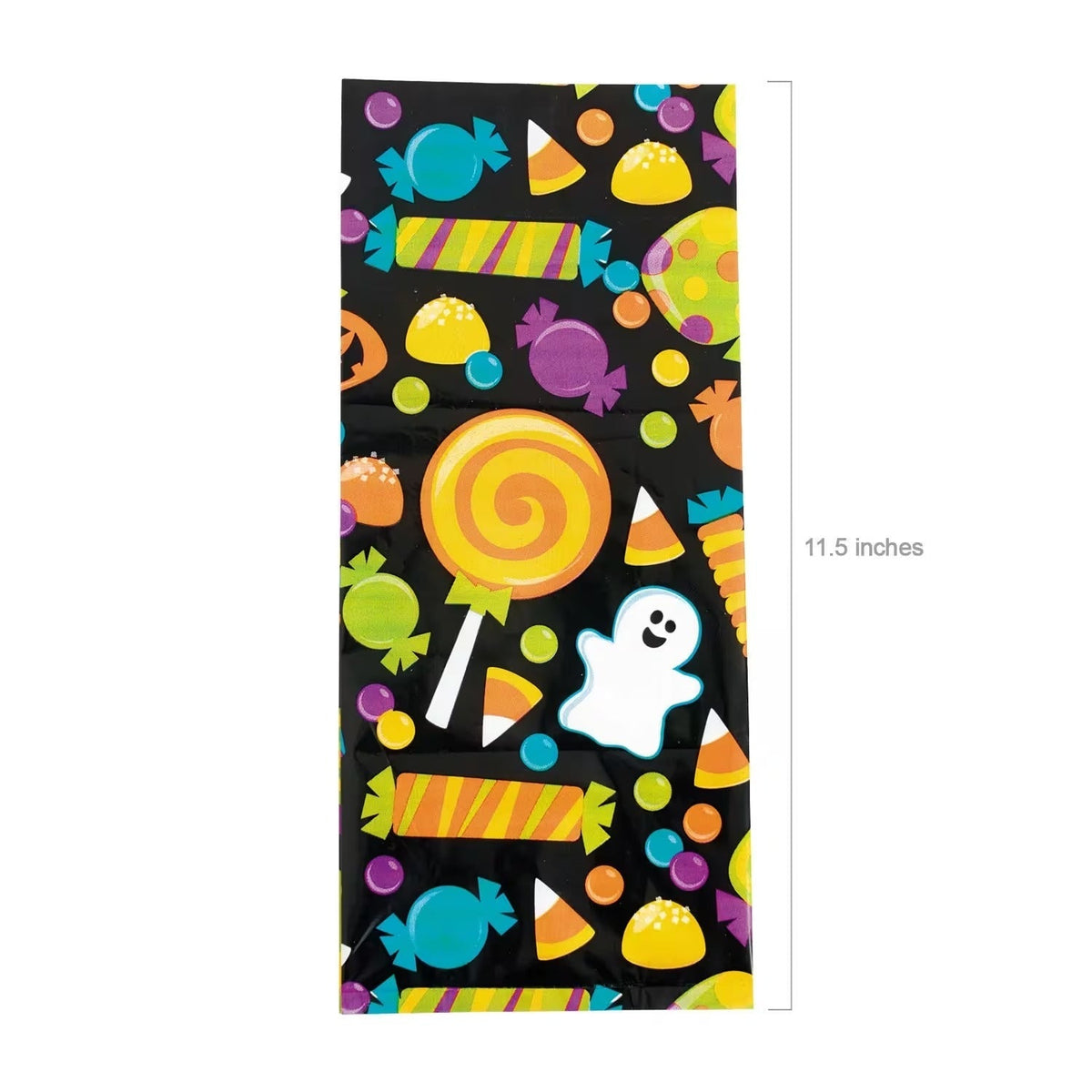 Black Halloween Treat Bags with Ghost and Candy Print Pack of 12 for Classroom Parties and Handouts
