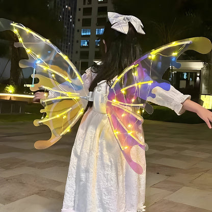 Light Up Butterfly Fairy Wings Costume for Kids and Adults with Flapping Motion and Adjustable Straps
