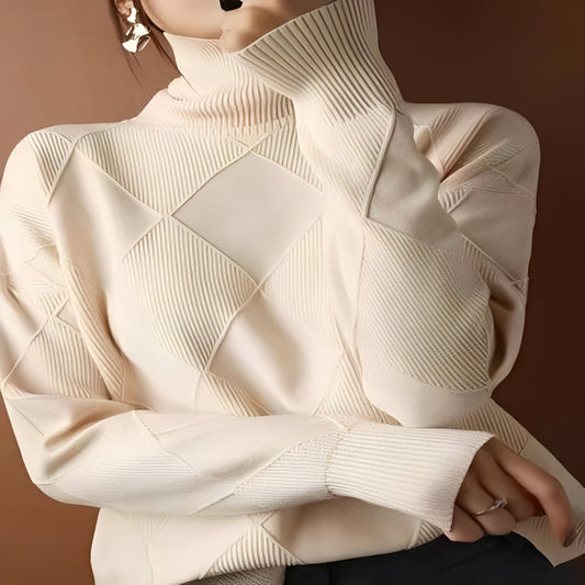 Oversized Cashmere Sweater with 3D Diamond Knit Pattern for Women