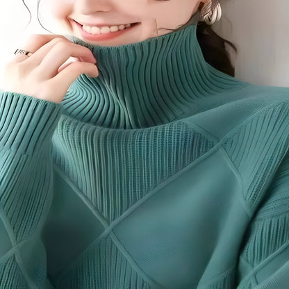 Oversized Cashmere Sweater with 3D Diamond Knit Pattern for Women