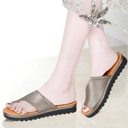 Suede Toe Loop Flat Sandals with Thick Platform Sole