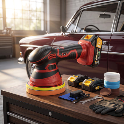 Cordless Orbital Buffer Polisher with Variable Speed and Multiple Foam Pads