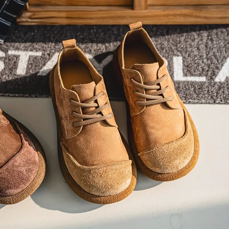 Men's Orthopedic Leather Shoes with Cushioned Insole and Shock-Absorbing Sole, Handcrafted