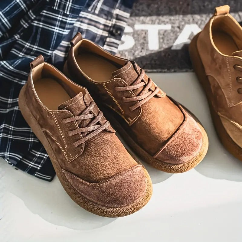 Men's Orthopedic Leather Shoes with Cushioned Insole and Shock-Absorbing Sole, Handcrafted