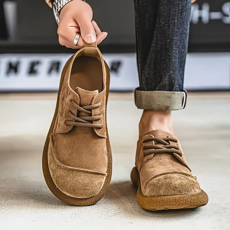 Men's Orthopedic Leather Shoes with Cushioned Insole and Shock-Absorbing Sole, Handcrafted