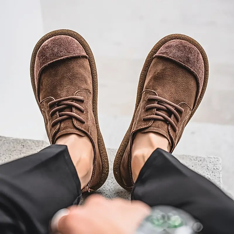 Men's Orthopedic Leather Shoes with Cushioned Insole and Shock-Absorbing Sole, Handcrafted