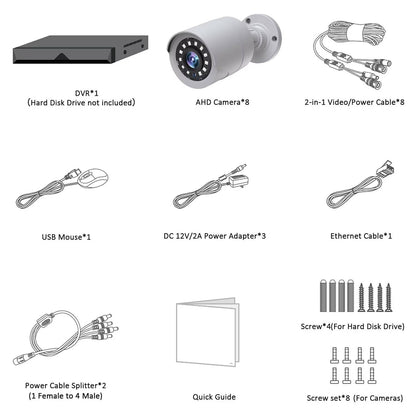 Outdoor CCTV Security 8 Cameras System, 8CH Wired Bullet Surveillance Cameras with 500GB Hard Drive, 1080P HDMI Security Kit