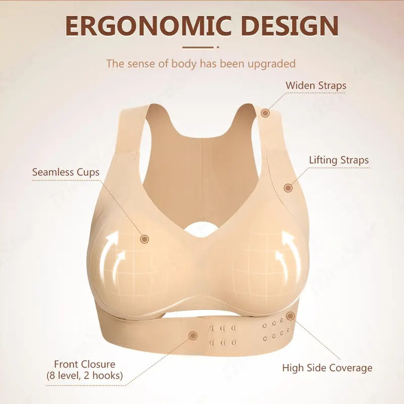Women's Postural Correction Wireless Sports Bra, Full Coverage Breathable Yoga Bra with Non Removable Cups