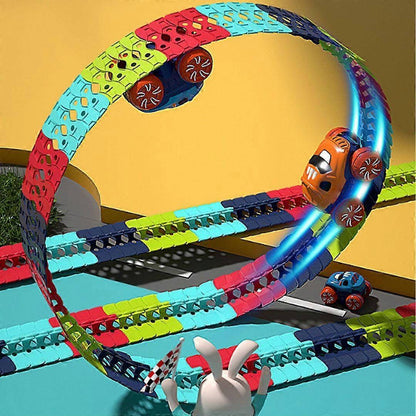 Flexible Glow Race Track Set with LED Lights and Swappable Car Bodies