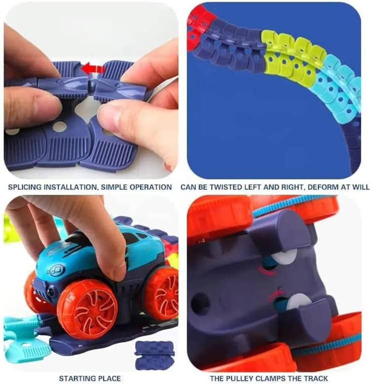 Flexible Glow Race Track Set with LED Lights and Swappable Car Bodies