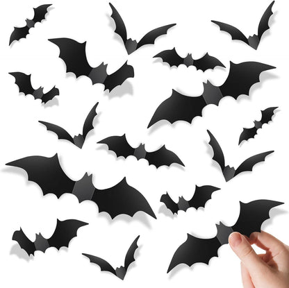 140 PCS Halloween Bat Decorations, Realistic 3D Black PVC Bat Stickers for Wall, Window, Bathroom and Indoor Party Decor