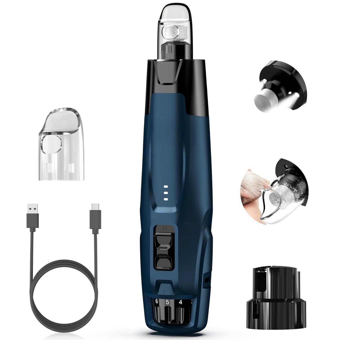 6 Speed Dog Nail Grinder, Powerful Electric Pet Nail Trimmer with 2 LED Lights, Quiet 7H Battery for Dogs & Cats