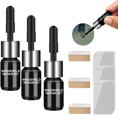 Glass Crack Repair Kit with Adhesive Formula and Curing Strip for 12in Damage
